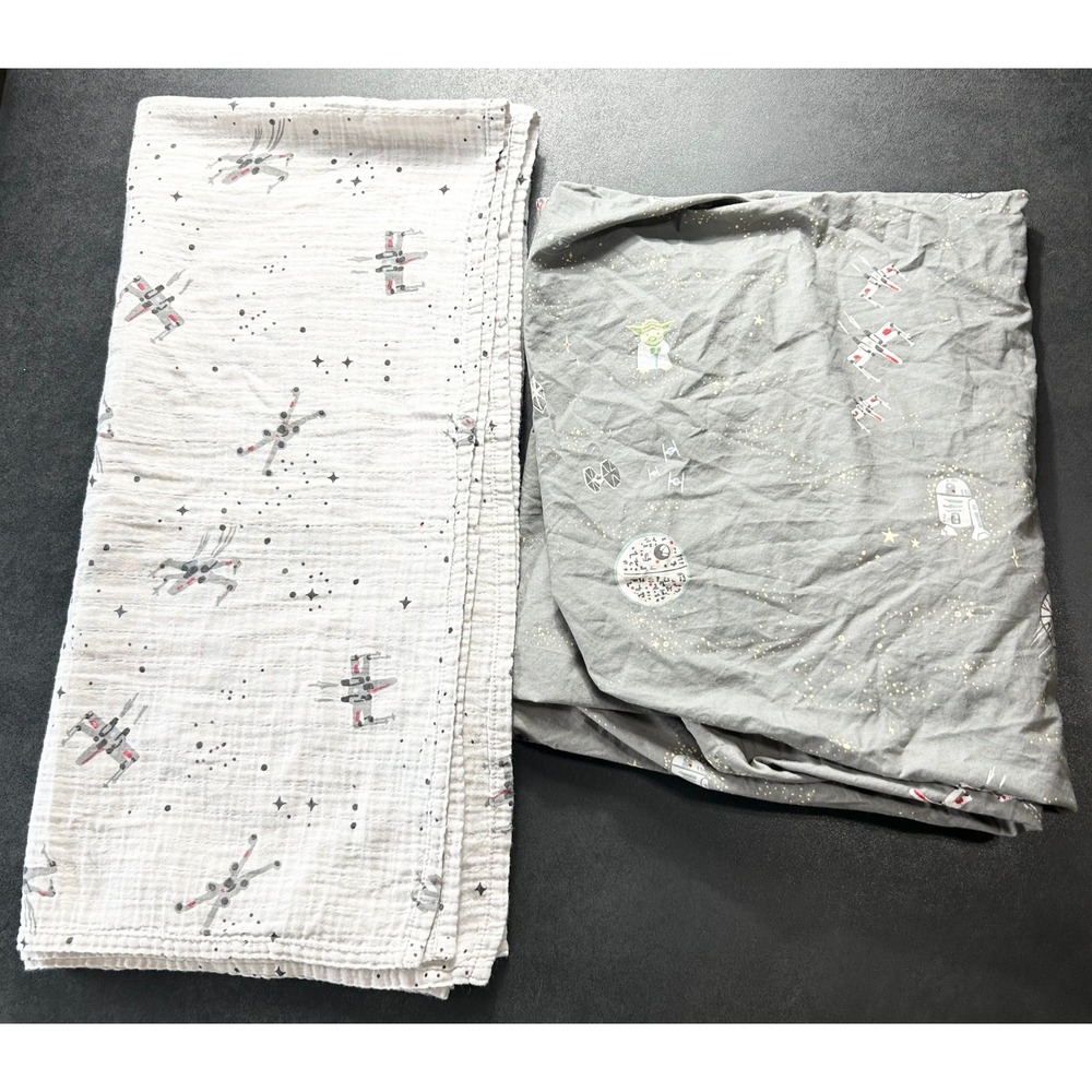 Pottery Barn Kids Star Wars Swaddle Blanket Crib Sheet Set Organic Cotton Muslin